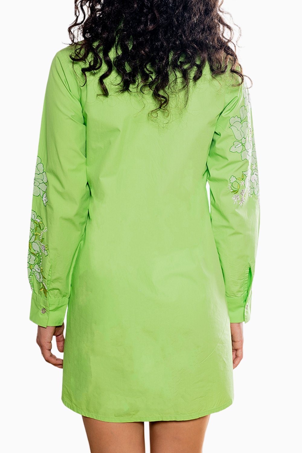 Green Floral Embroidered Shirt Dress