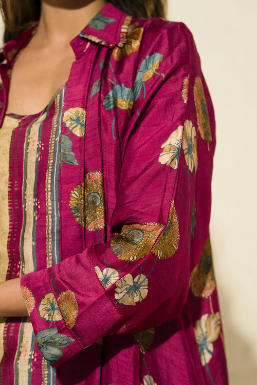 Maroon Floral Art Jacket Co-ord Set