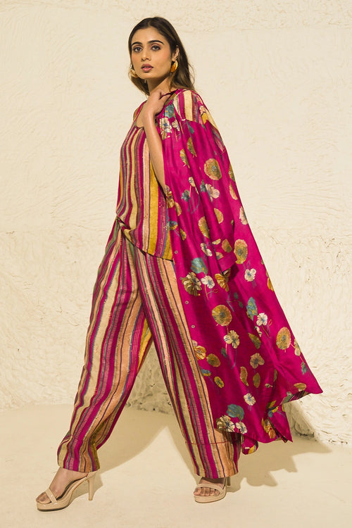 Maroon Floral Art Jacket Co-ord Set