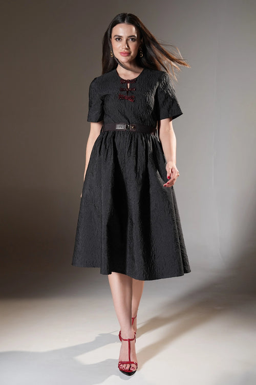 The Black Jacquard Bow Dress