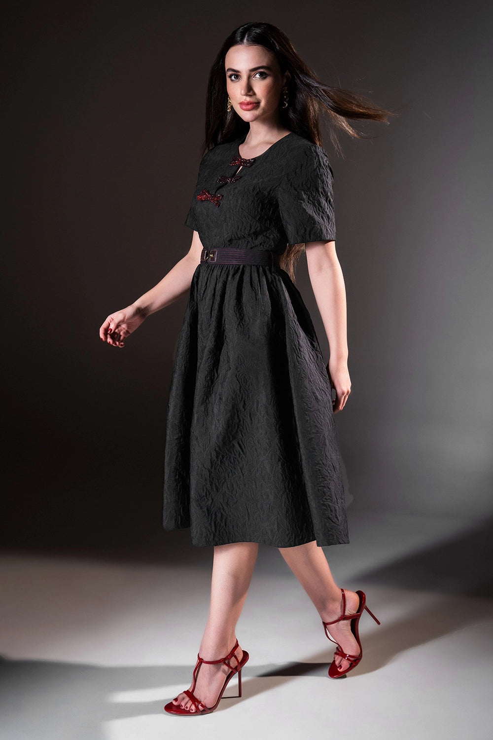 The Black Jacquard Bow Dress