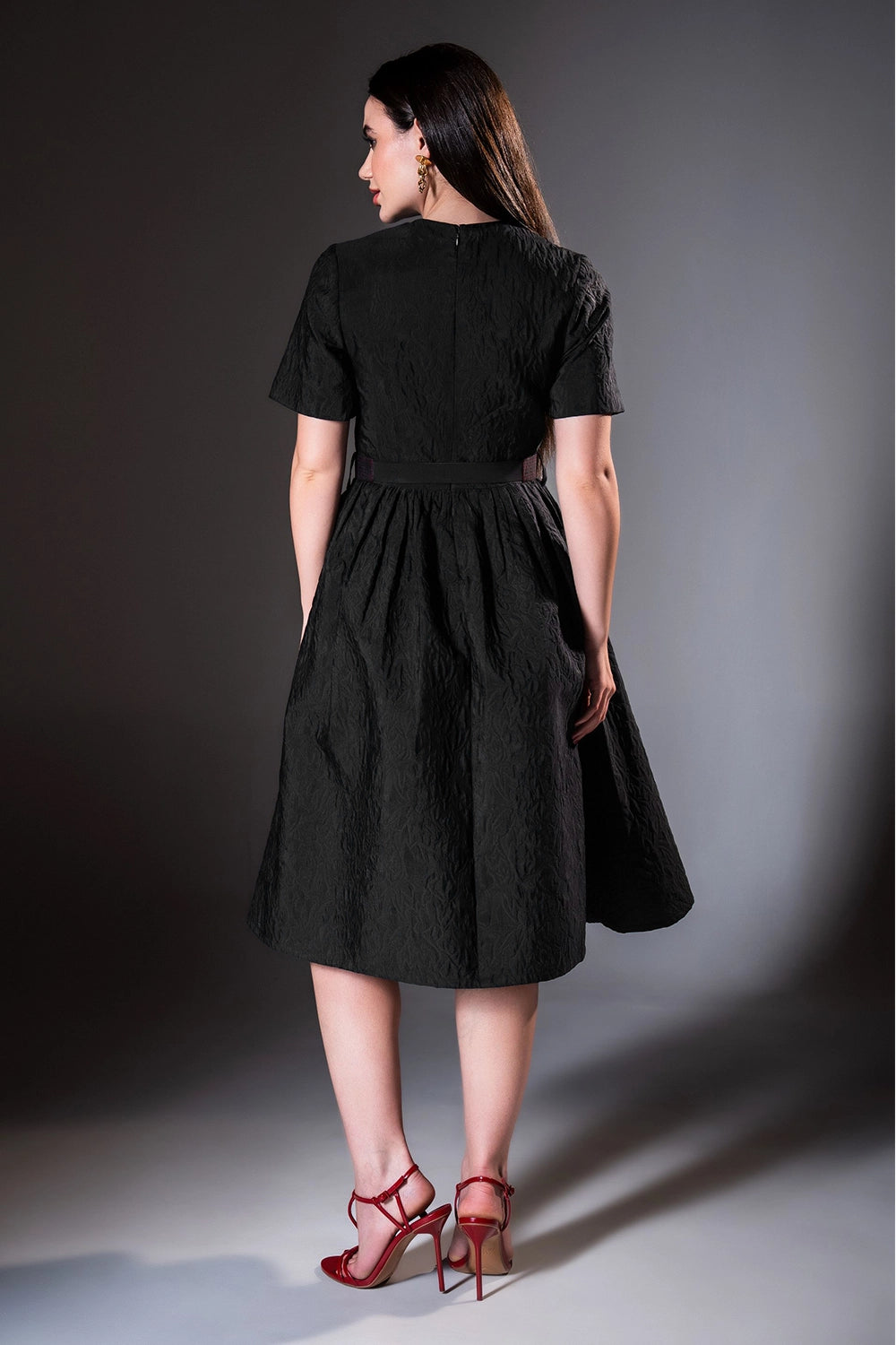 The Black Jacquard Bow Dress