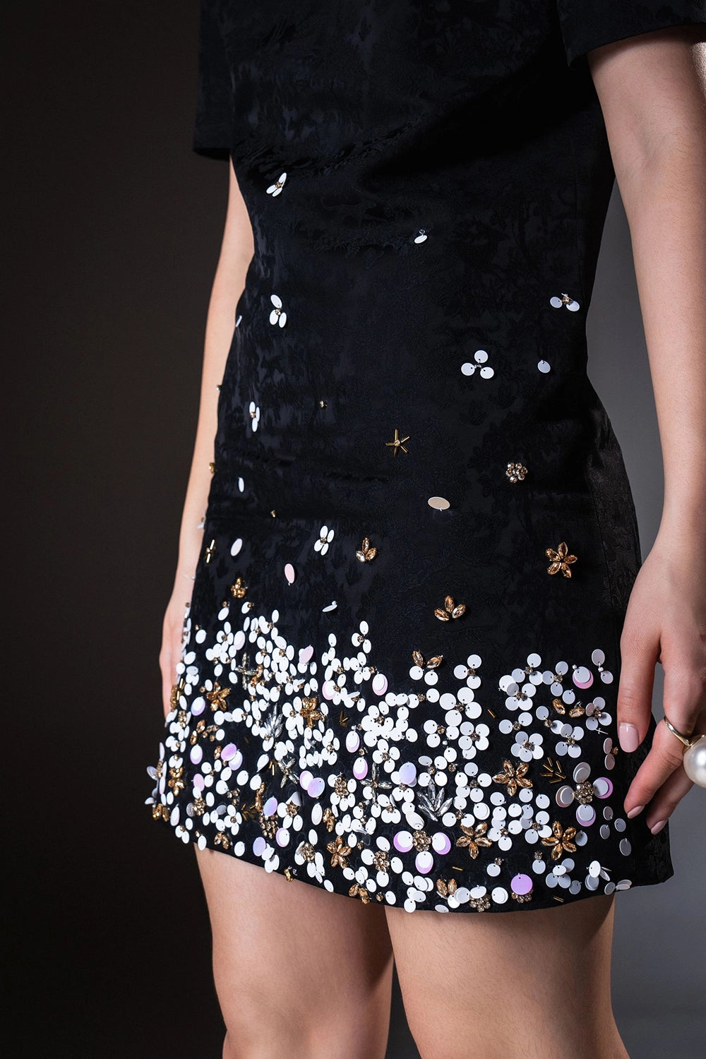 Black Embroidered Shift Dress