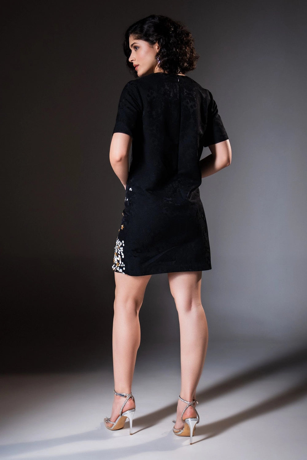 Black Embroidered Shift Dress