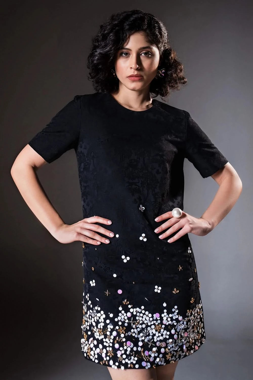 black embroidered shift dress Black Embroidered Shift Dress S