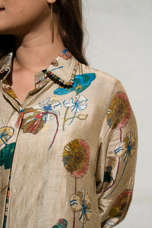 Beige Floral Art Jacket Co-ord Set