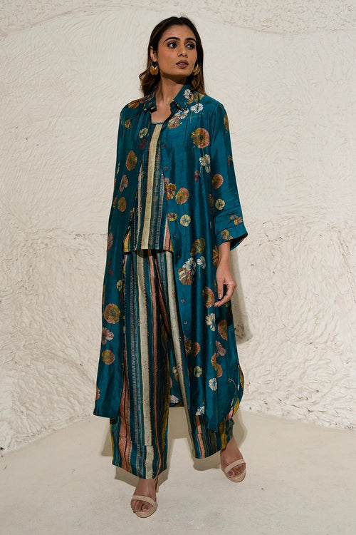 Green Floral Art Jacket Co-ord Set