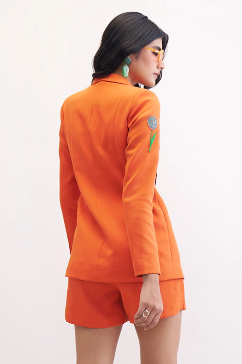 Sunset Orange Sassy Blazer And Shorts Set