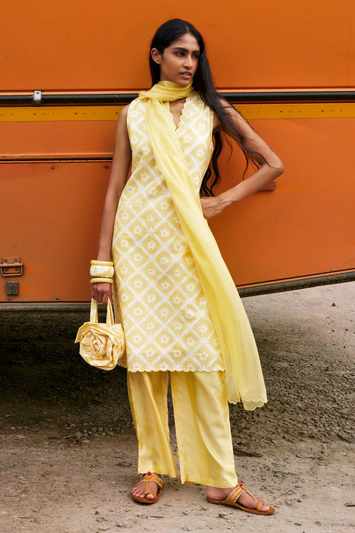 Yellow Resham Kurta Set