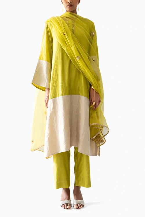 Lime Green A line Tissue Suit