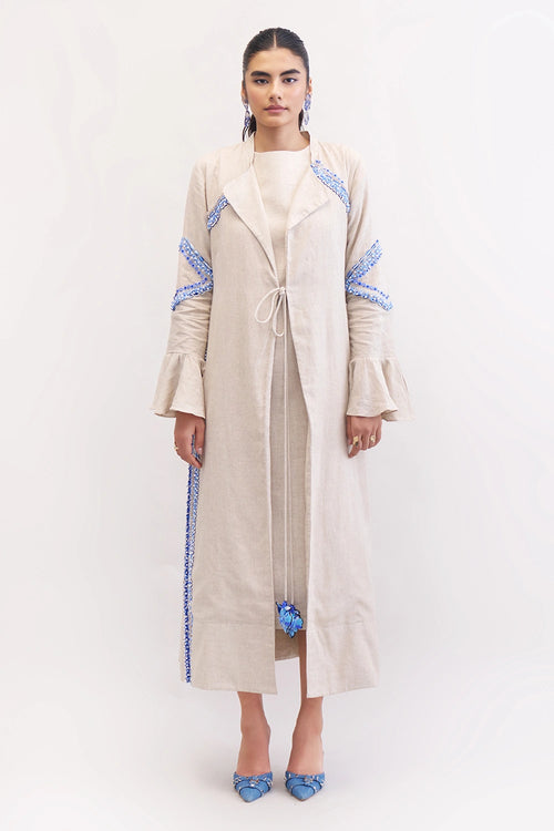 Neutral Boulevard Cape Set With Midi Dress