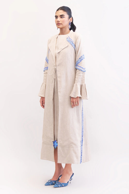 Neutral Boulevard Cape Set With Midi Dress