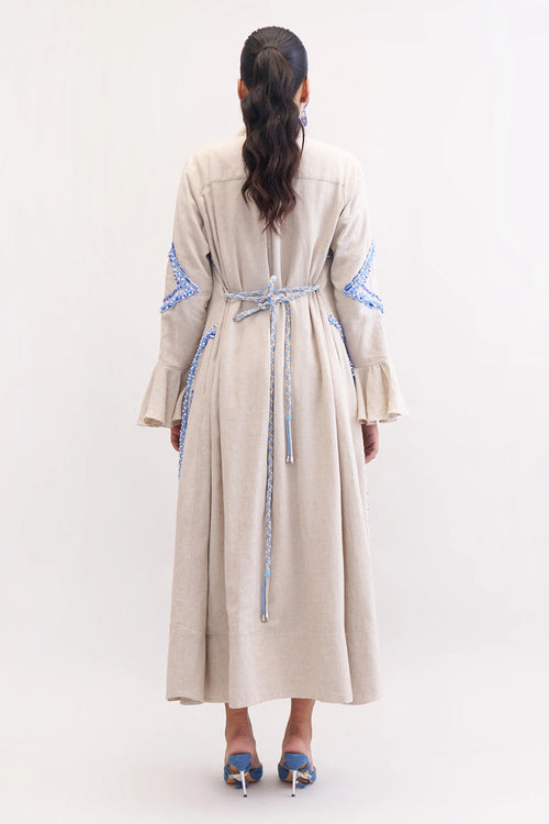 Neutral Boulevard Cape Set With Midi Dress