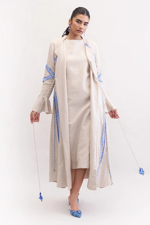 Neutral Boulevard Cape Set With Midi Dress