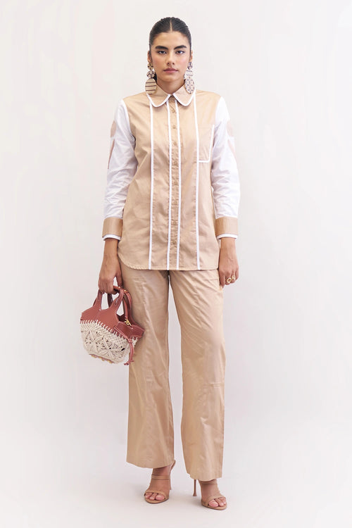 Khakhi Shery Co-ord Set