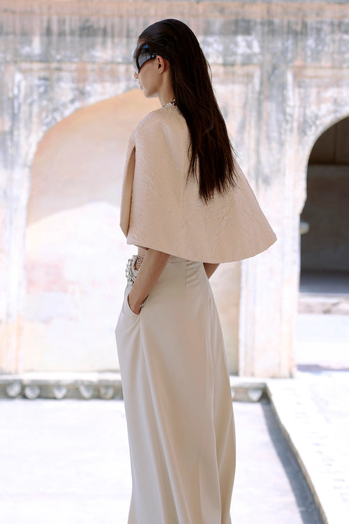 Ivory Fluid Corset Paired With OG Pants And Loom Light Cape