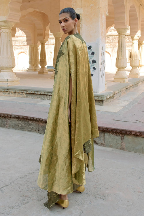Green Tissue Jacket Sari Set