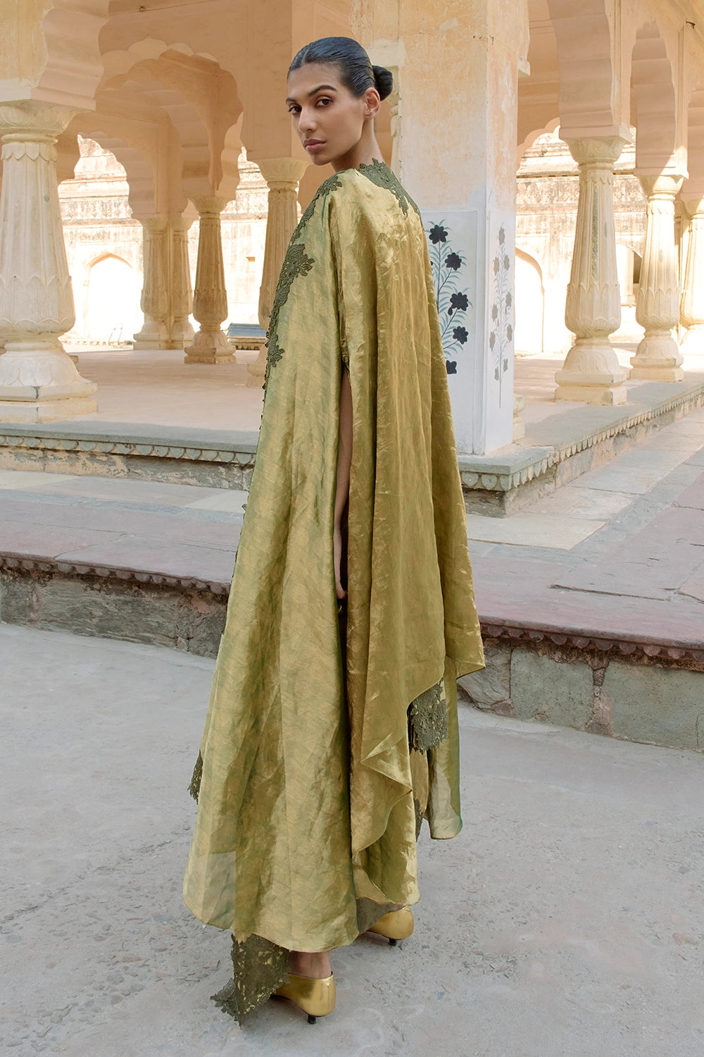 Green Tissue Jacket Sari Set