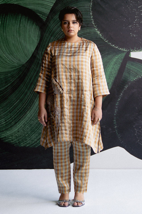 Gold Check A Line Kurta Set