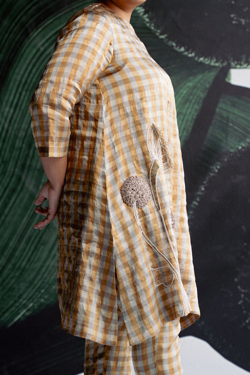 Gold Check A Line Kurta Set