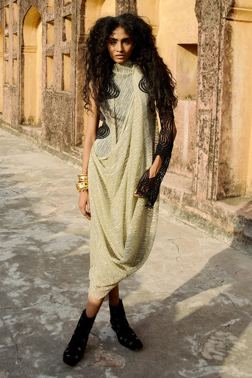 Gold Black Obscura Wave Dress
