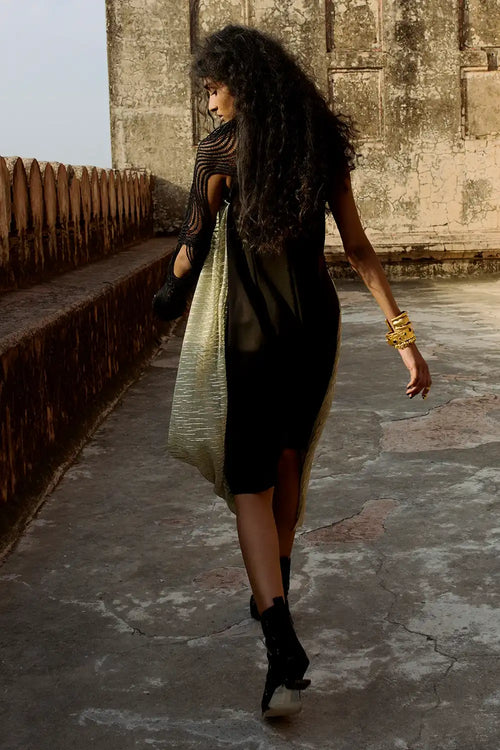 Gold Black Obscura Wave Dress