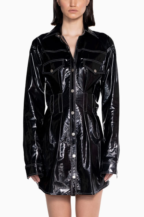 Black Liquid Leather Trucker Shirt