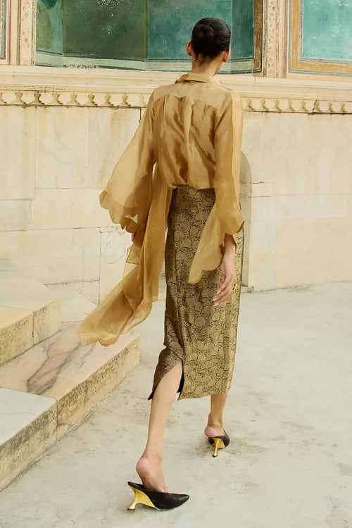 Golden Blur Shirt With Brocade Bullet Skirt