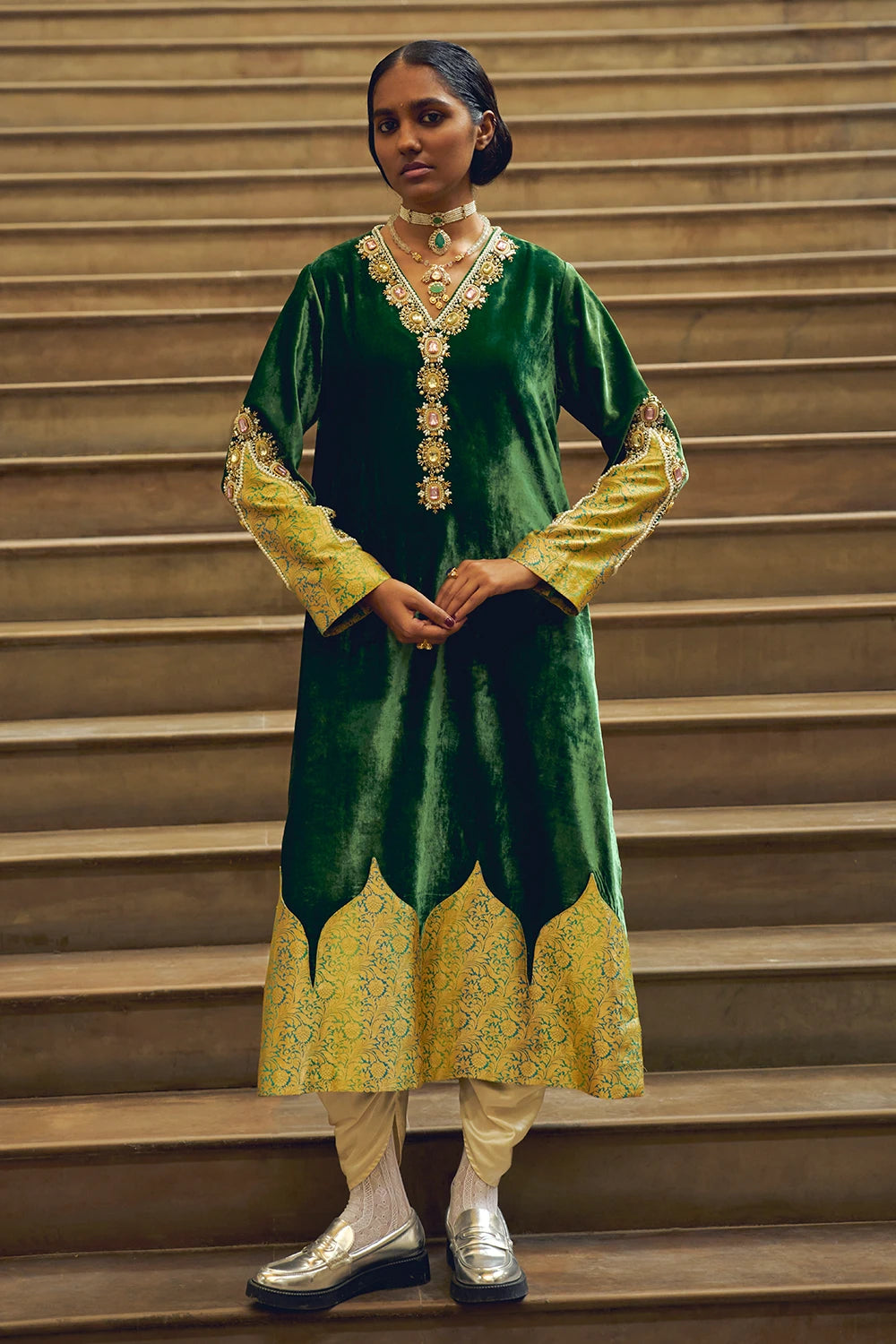 Panna Velvet Kurta Set