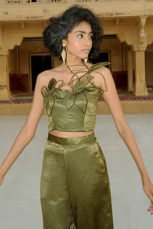 Olive Green Flora Corset With Pants
