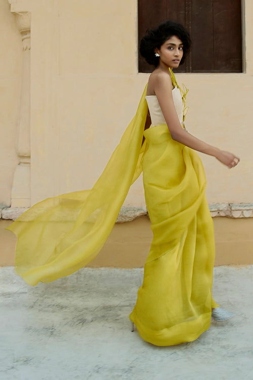 Yellow Beige Anaya Corset Sari
