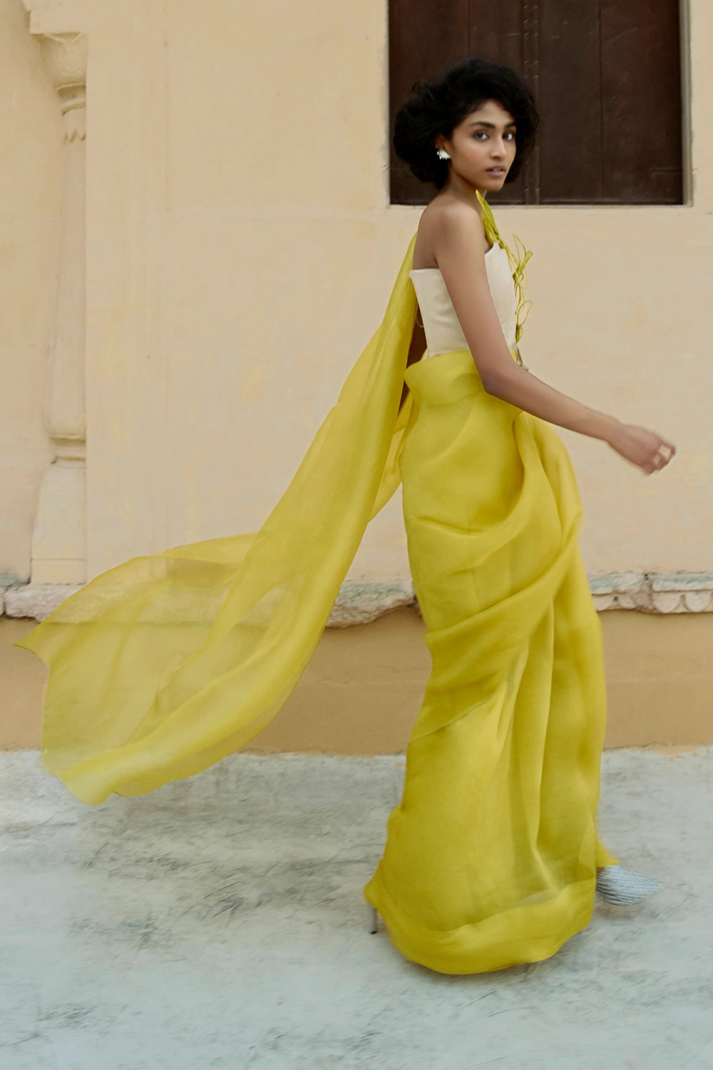 Yellow Beige Anaya Corset Sari