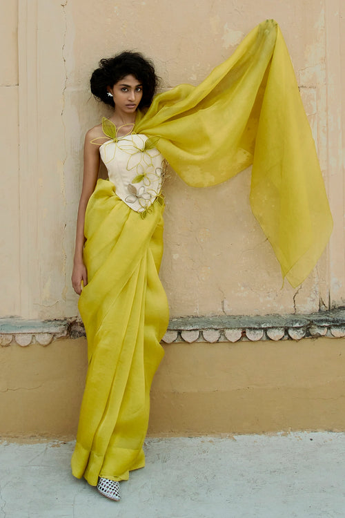Yellow Beige Anaya Corset Sari