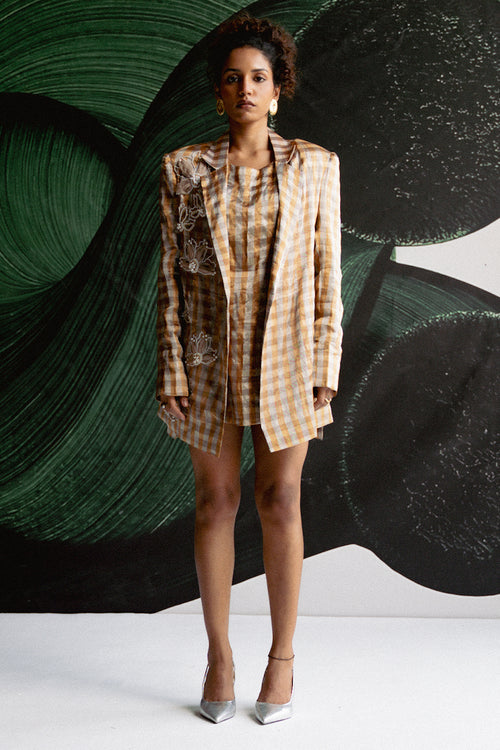 Gold Check Blazer Dress