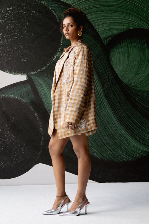 Gold Check Blazer Dress