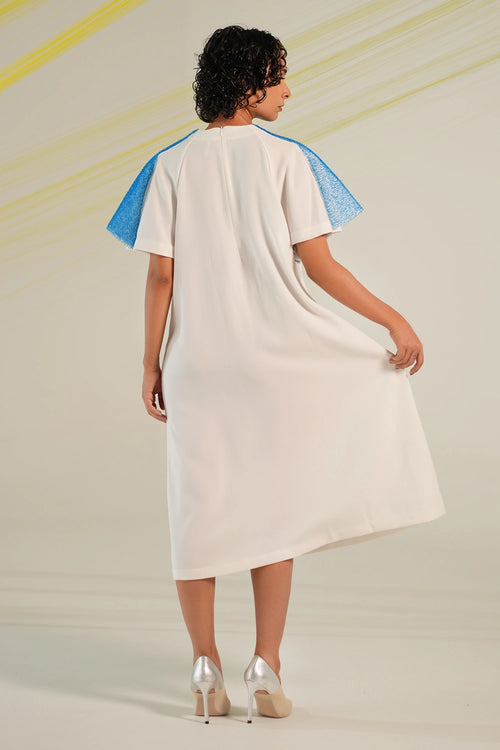 White Blue Raglan Dress