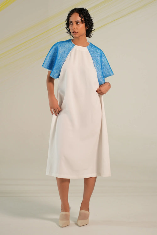 White Blue Raglan Dress