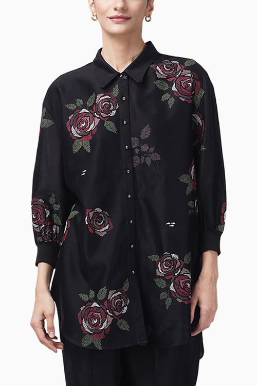 Multicolor Rose Printed Shirt and Pant Set