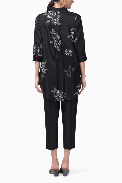 Monochrome Rose Print Shirt and Pant Set
