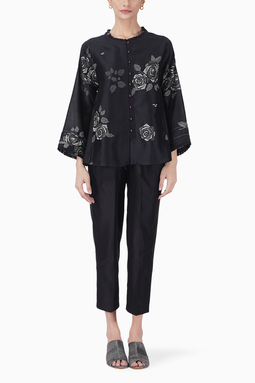 Grey Shade Rose Printed Shirt and Pant Set
