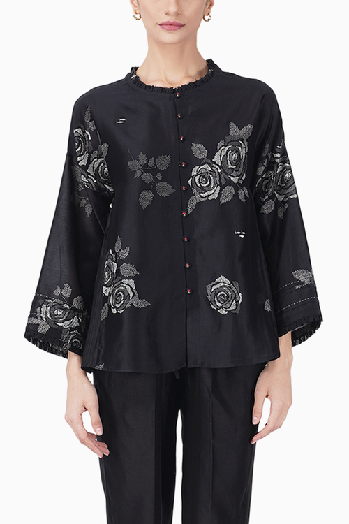 Grey Shade Rose Printed Shirt and Pant Set