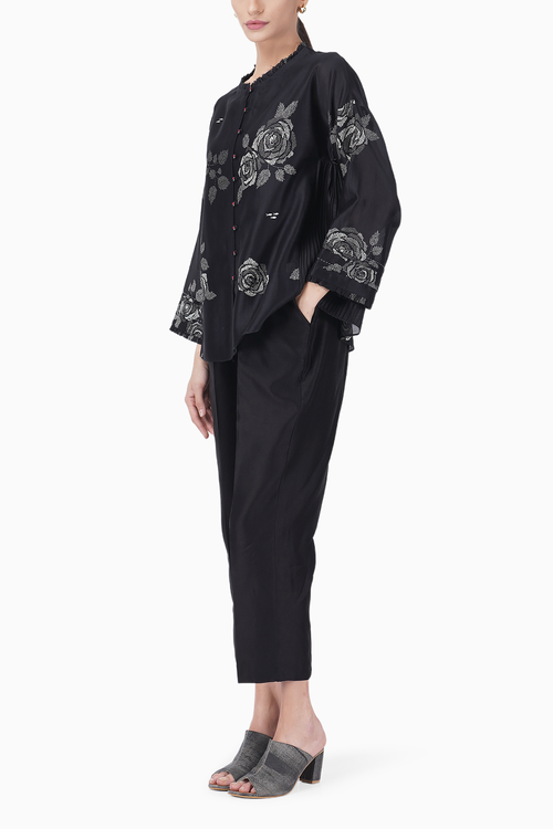 Grey Shade Rose Printed Shirt and Pant Set
