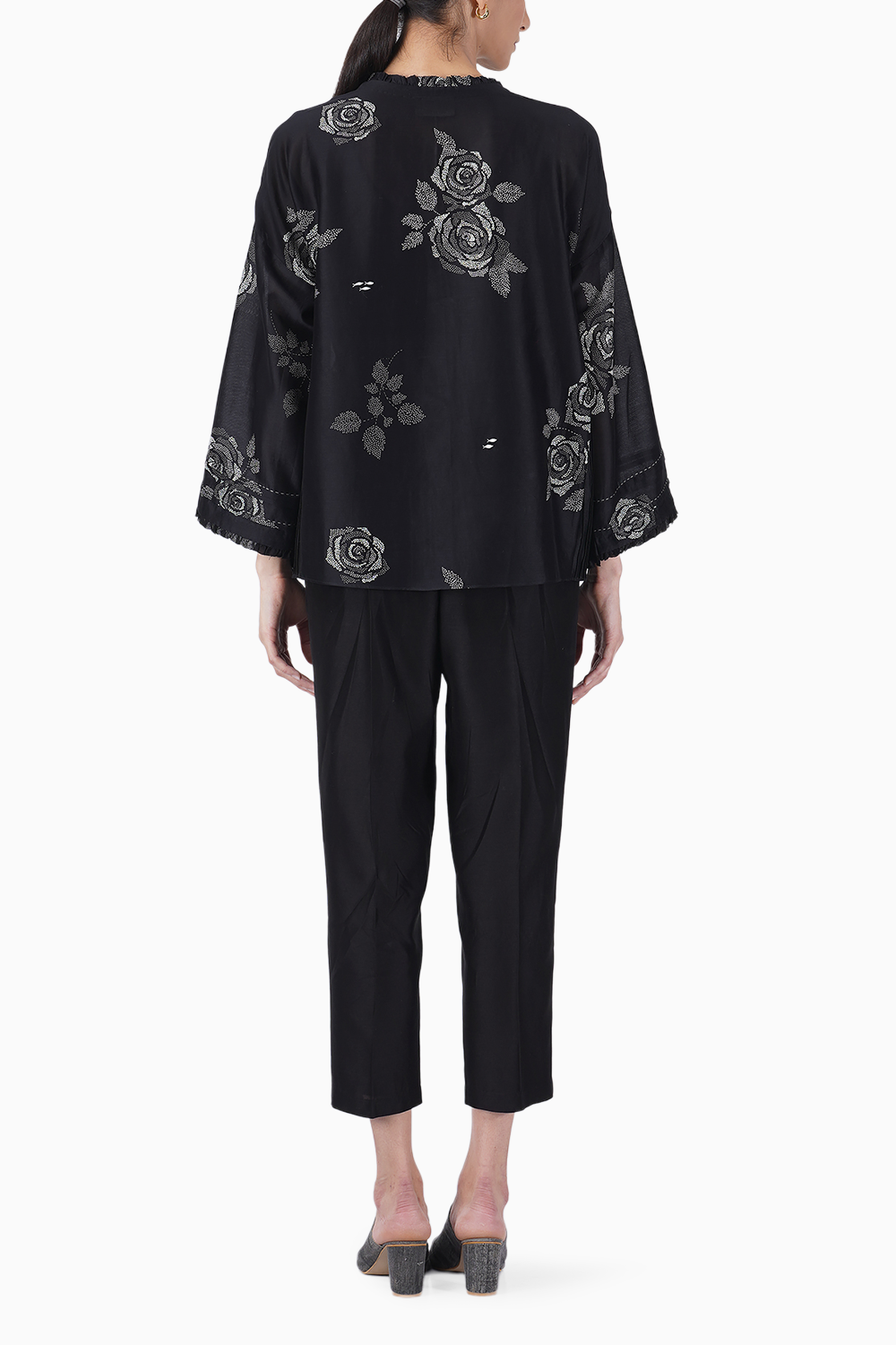 Grey Shade Rose Printed Shirt and Pant Set