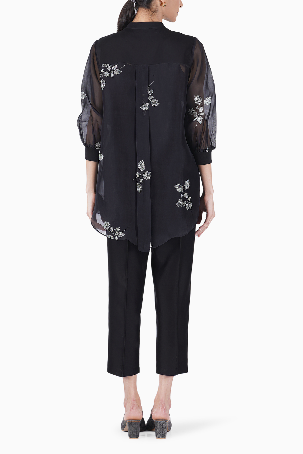 Black Leaf Print Shirt with Top and Pants