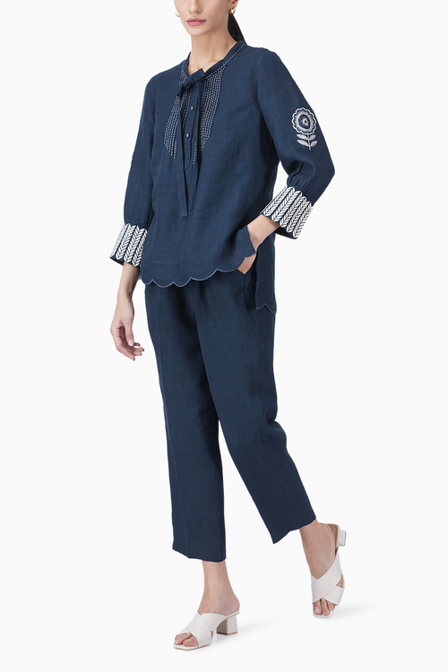 Sunflower Sleeve Embroidered Top and Pants