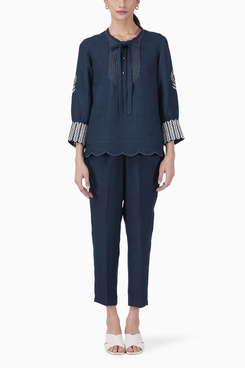 Sunflower Sleeve Embroidered Top and Pants