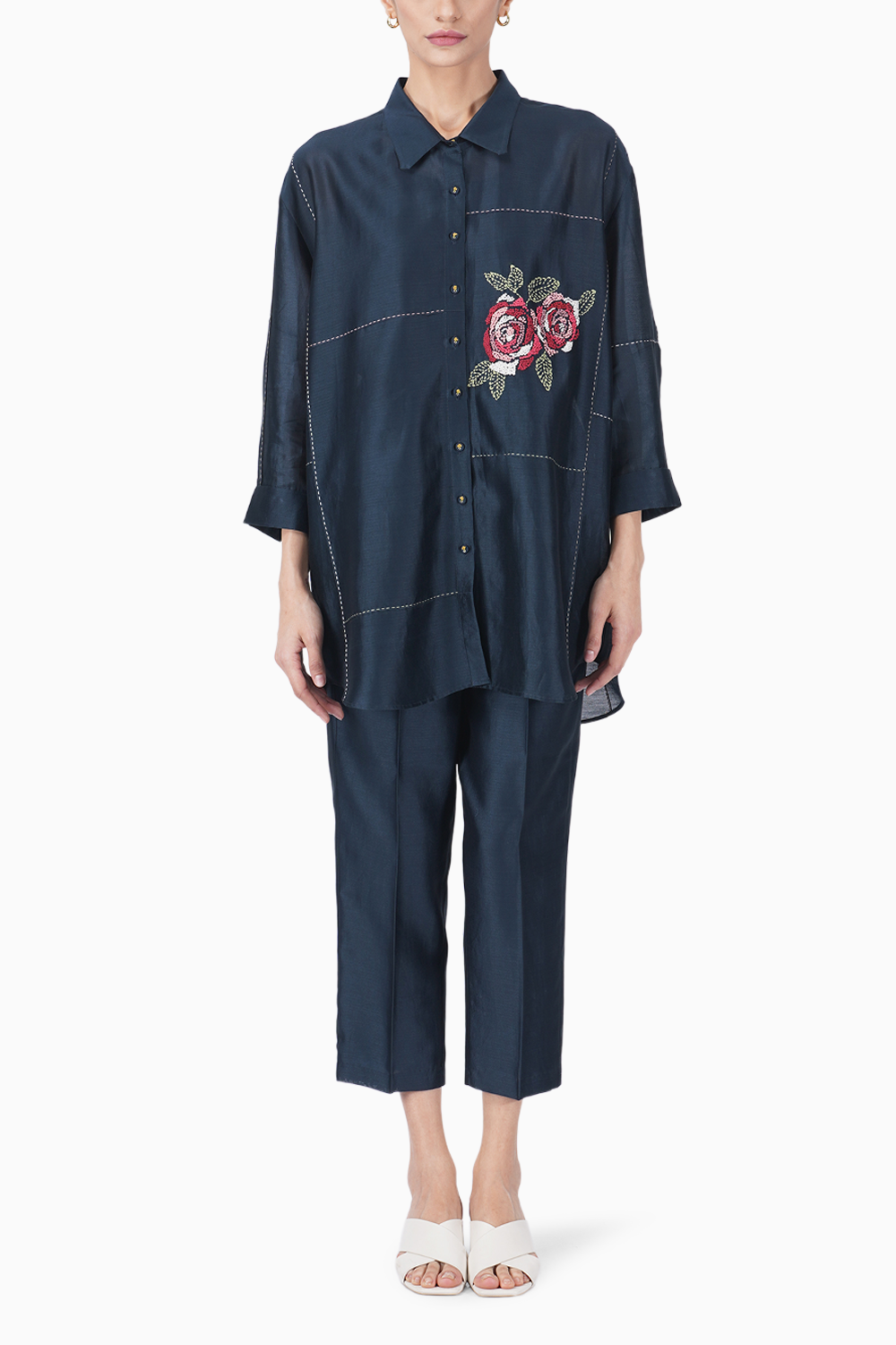 Multi Rose Embroidered Shirt and Straight Pants