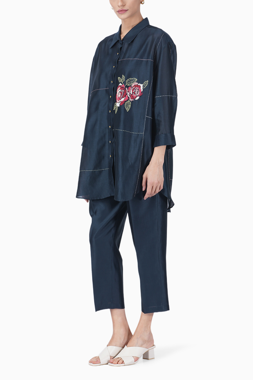 Multi Rose Embroidered Shirt and Straight Pants