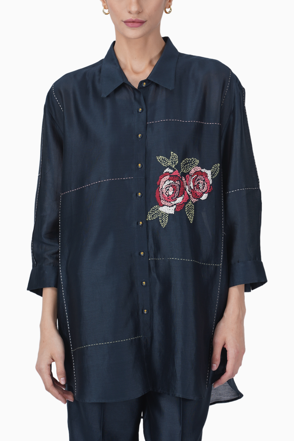 Multi Rose Embroidered Shirt and Straight Pants