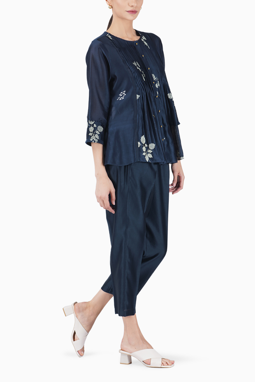 Ivory Leaf Printed Pleated Top and Pant